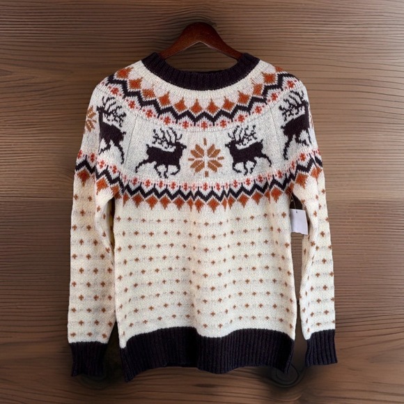 Cozy Cabin Sweater Kiel James Patrick M Brown Orange Deer Fair isle Mohair Wool - Picture 1 of 13